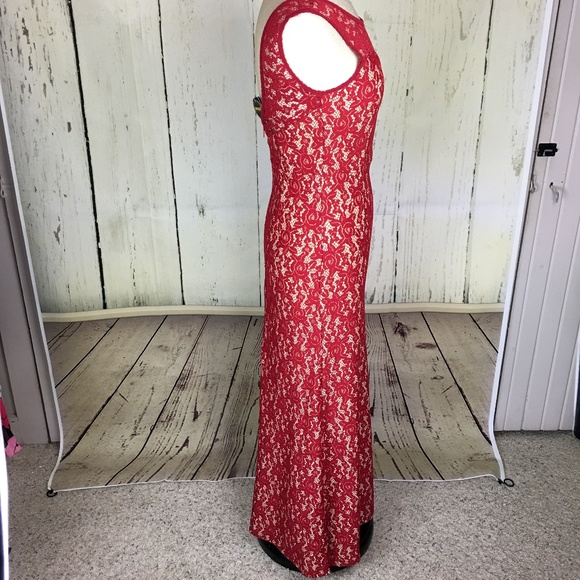 Red Lace Illusion Floor Length Dress NWT - Picture 5 of 8